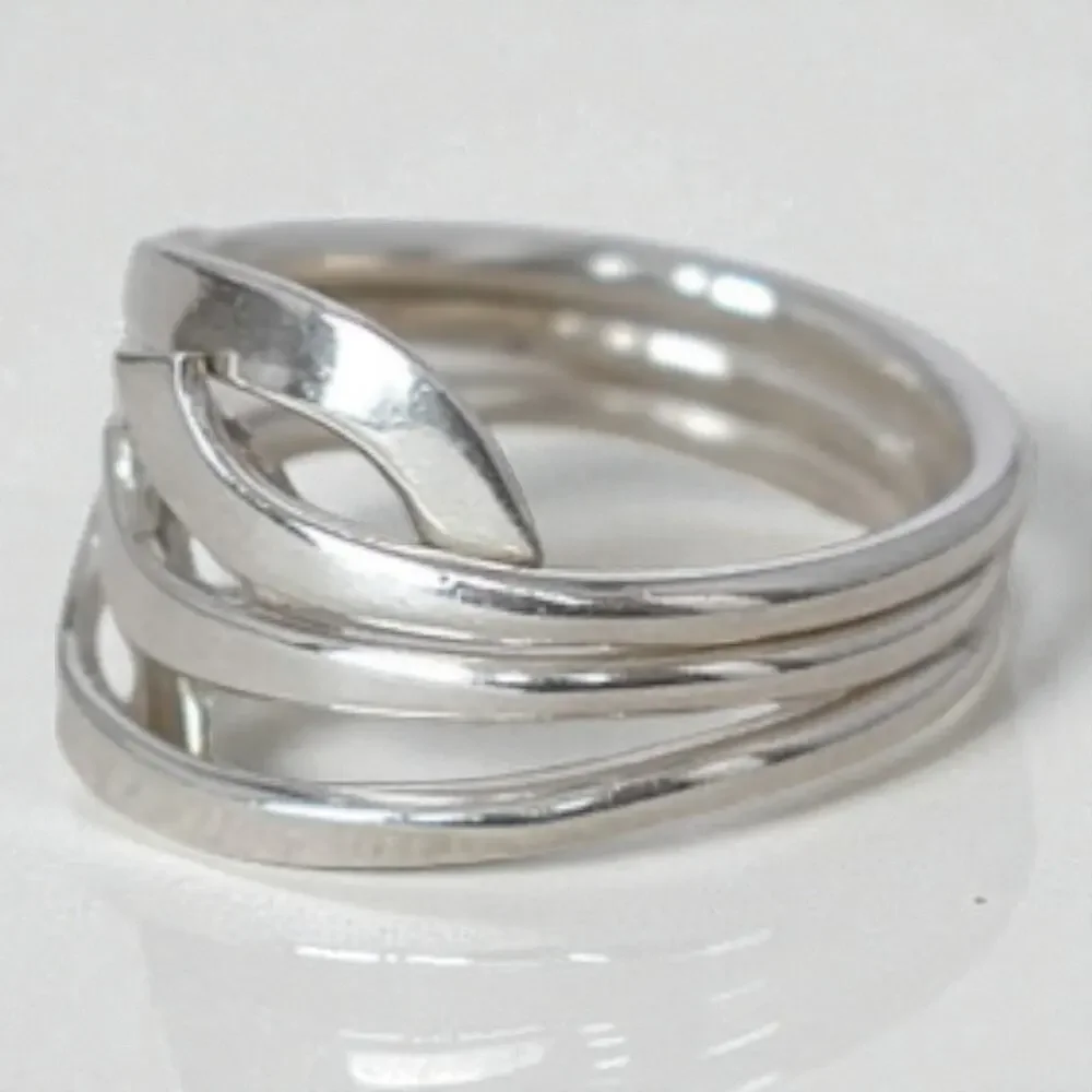 Sterling Silver 925 Modernist Abstract Crossover Ring Sculptural Size 8.5
